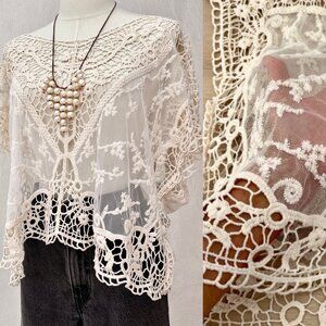 Vintage Crochet & Lace Women's Size XL Cream Slouchy V-Neck Soft Grunge Blouse